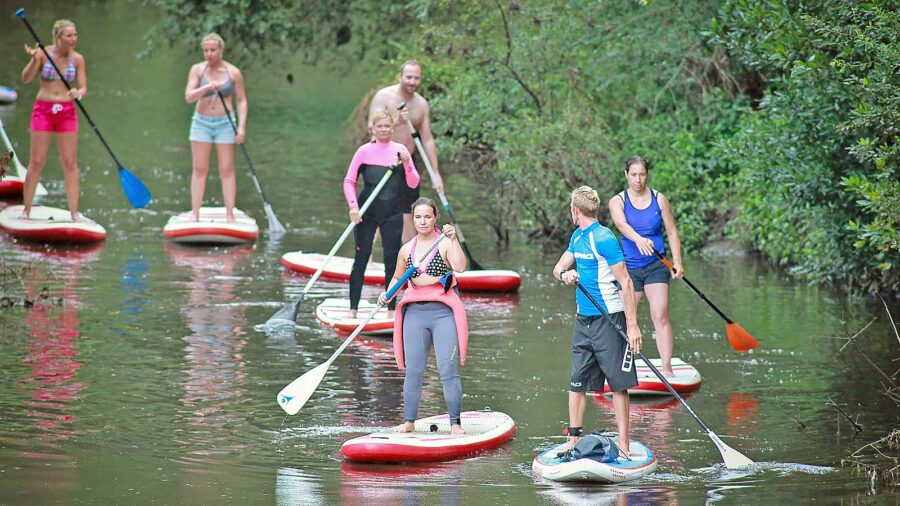 Eine Gruppe bei einer Stand-Up-Paddling-Tour